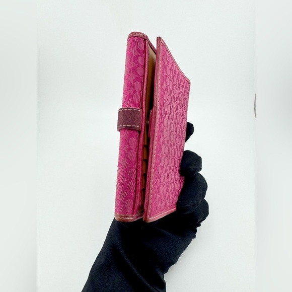 Coach Signature Mini C Canvas Fuchsia Compact Wallet with Silver Hardware - Picture 13 of 13